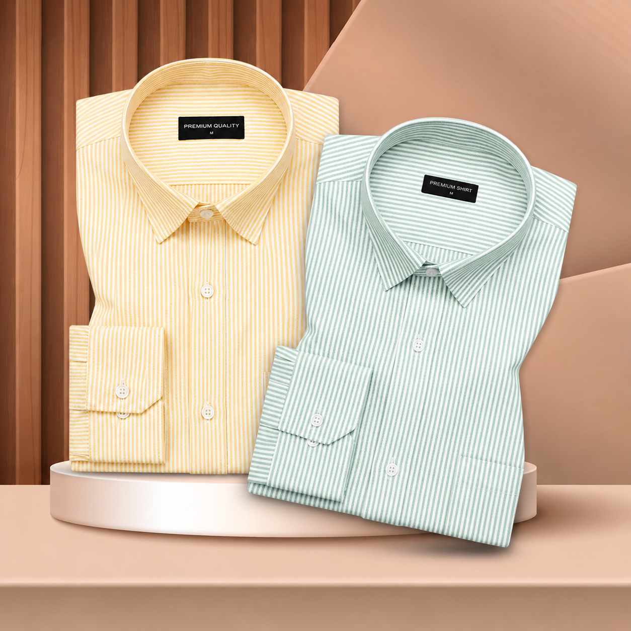 Lemon & Light Green Oxford Pack of 2 Stripe Shirts For Men