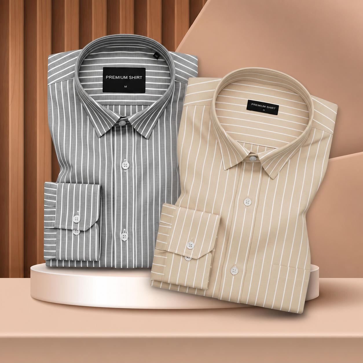 Dark Grey & Beige Oxford Pack of 2 Pinstripe Shirts