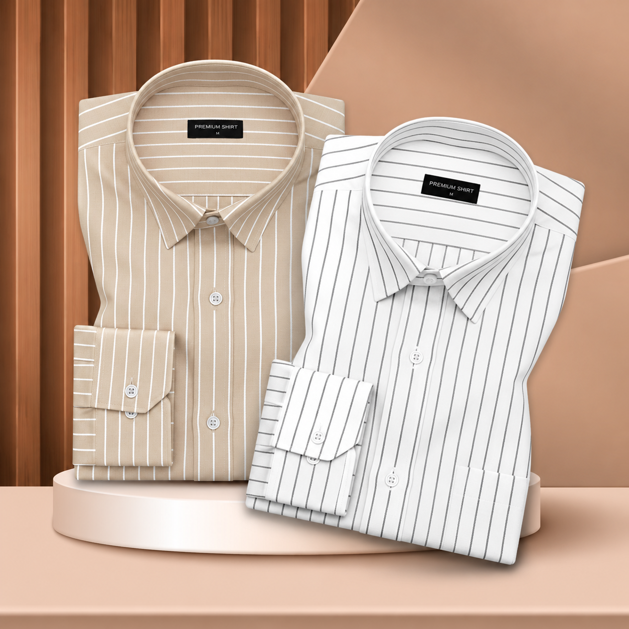 Beige & Charcoal Black Oxford Pack of 2 Pinstripe Shirts