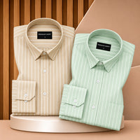 Cream & Mint Green Oxford Pack of 2 Pinstripe Shirts
