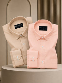 Pack of 2 Cream & Peach Formal Oxford Cotton Shirt For Men