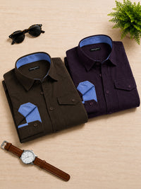 Pack Of 2 Cargo Style Wine & Dark Brown Shirt
