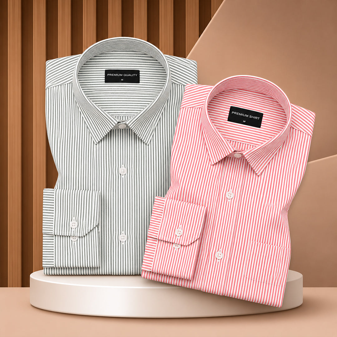 Dark Green & Bold Red Oxford Pack of 2 Pinstripe Shirts