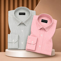 Dark Green & Bold Red Oxford Pack of 2 Pinstripe Shirts