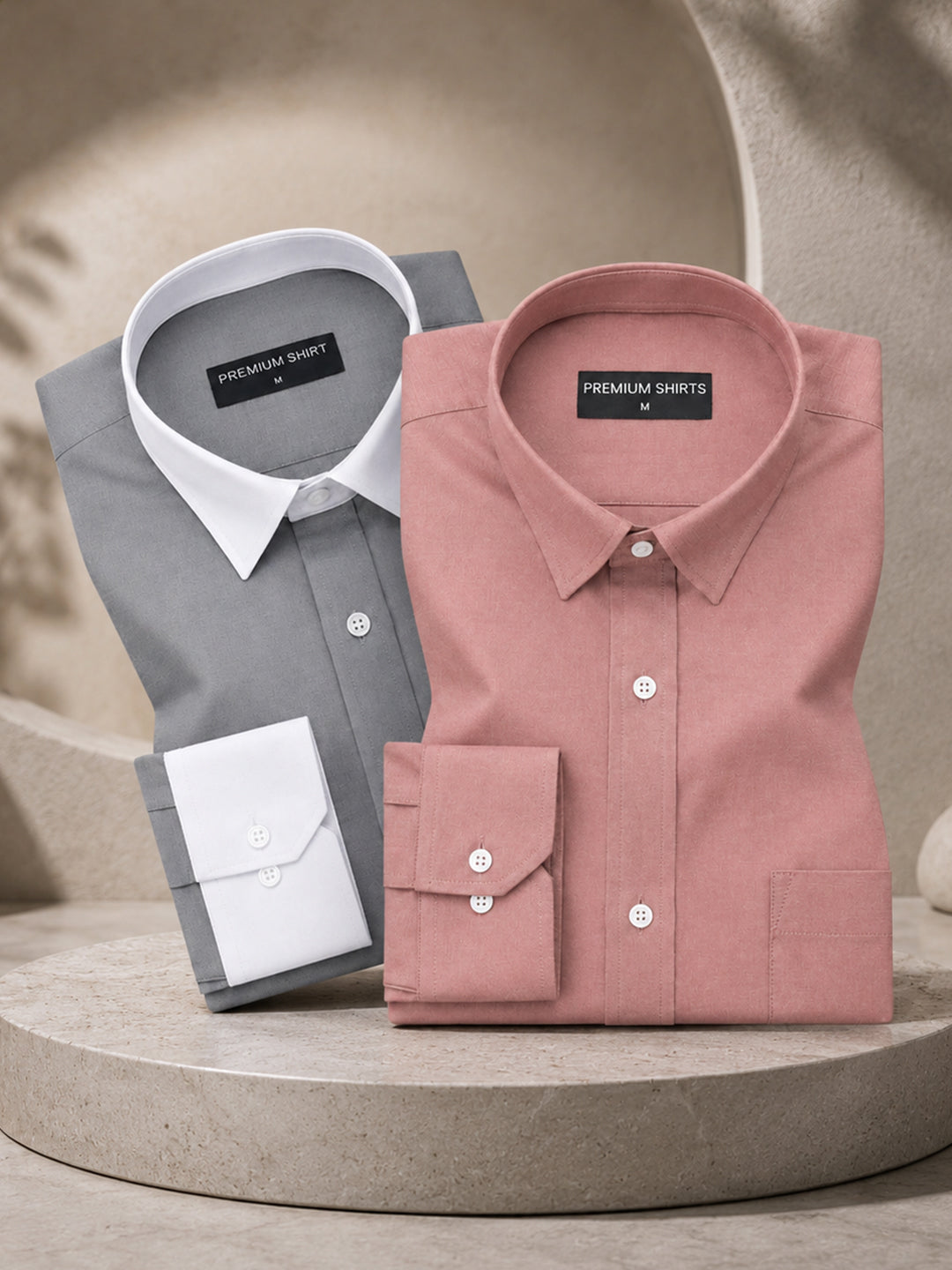 Pack of 2 Dark Grey White Collar & Maroon Formal Oxford Cotton Shirt For Men