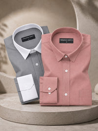 Pack of 2 Dark Grey White Collar & Maroon Formal Oxford Cotton Shirt For Men