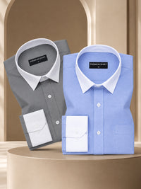 Pack of 2 White Collar Oxford Cotton Shirt For Men (Dark Grey & Denim Blue)