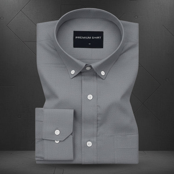 New Dark Grey Oxford Cotton Shirt For Men