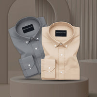 Pack of 2 Oxford Cotton Shirt For Men (Dark grey & Cream)