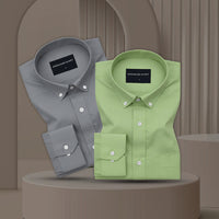 Pack of 2 Oxford Cotton Shirt For Men (Dark Grey & Green)