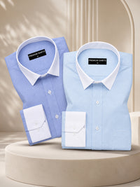 Pack of 2 White Collar Oxford Cotton Shirt For Men (Denim Blue & Sky Blue)