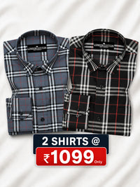 Pack of 2 Tartan Check Cotton Shirt (Denim & Black)