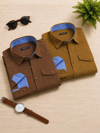 Pack Of 2 Cargo Style Dusty Brown & Mehendi Shirt