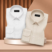 Bold Grey & Bold Beige Oxford Pack of 2 Pinstripe Shirts