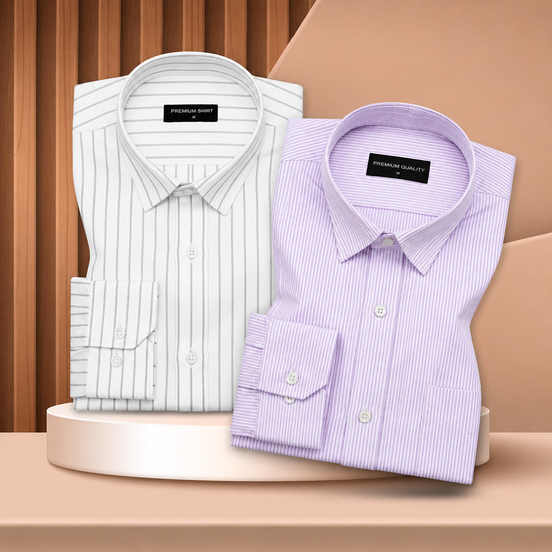 Bold Grey & Purple Oxford Pack of 2 Pinstripe Shirts
