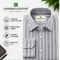 Men's Grey & White Striped Linen Textured Shirt – Regular Fit