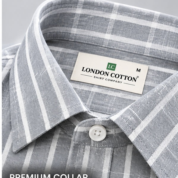 Men's Grey & White Striped Linen Textured Shirt – Regular Fit
