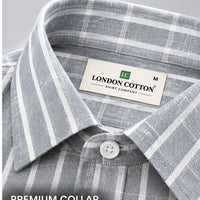 Men's Grey & White Striped Linen Textured Shirt – Regular Fit