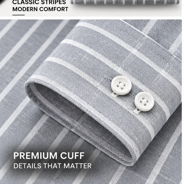Men's Grey & White Striped Linen Textured Shirt – Regular Fit