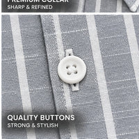 Men's Grey & White Striped Linen Textured Shirt – Regular Fit