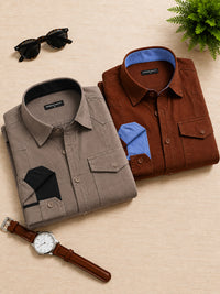 Pack Of 2 Cargo Style Brown & Khaki Shirt