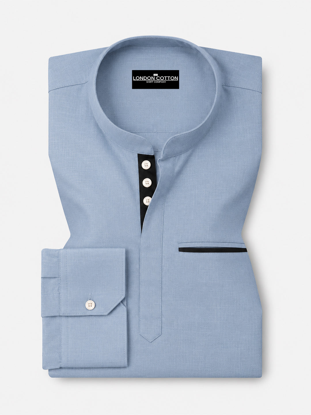 Urban Fit Light Blue Short Linen Kurta For Men