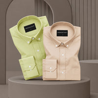 Pack of 2 Oxford Cotton Shirt For Men (Lime Green & Cream)