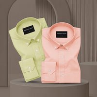 Pack of 2 Oxford Cotton Shirt For Men (Lime Green & Peach)