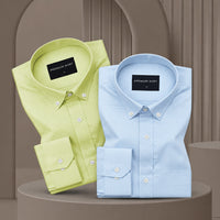 Pack of 2 Oxford Cotton Shirt For Men (Lime Green & Sky Blue)