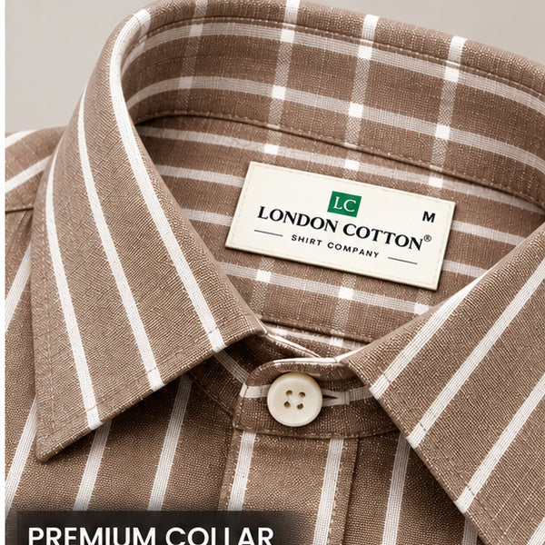 Men's Mocha Brown Striped Linen Texture Shirt – Regular Fit