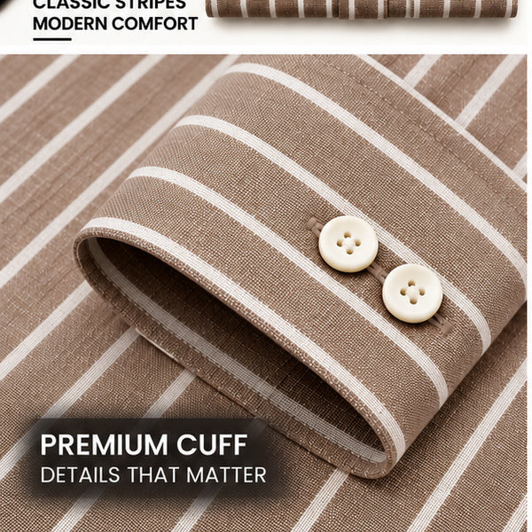 Men's Mocha Brown Striped Linen Texture Shirt – Regular Fit