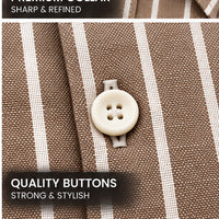Men's Mocha Brown Striped Linen Texture Shirt – Regular Fit