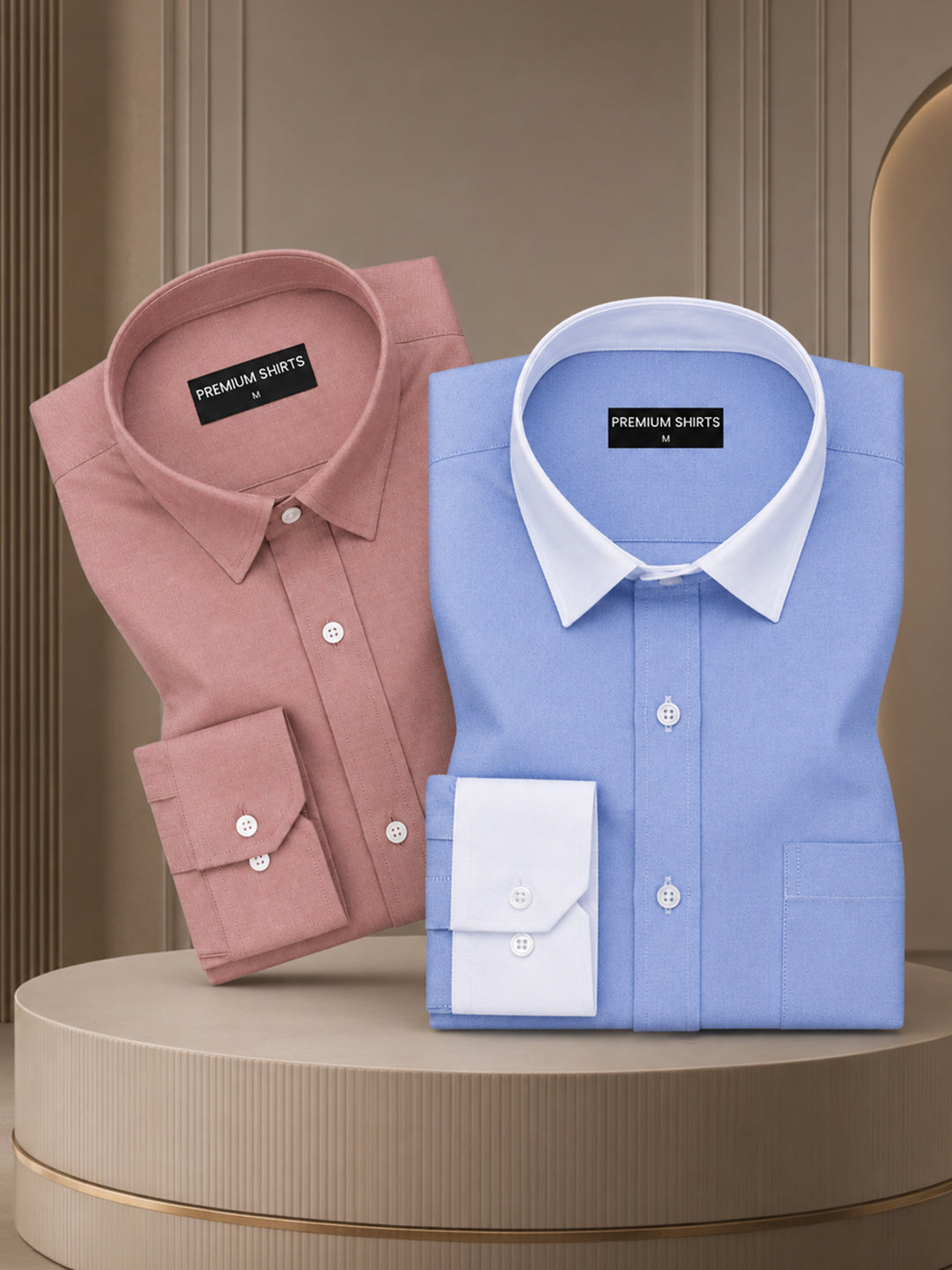 Pack of 2 Maroon Formal & Denim Blue White Collar Oxford Cotton Shirt For Men