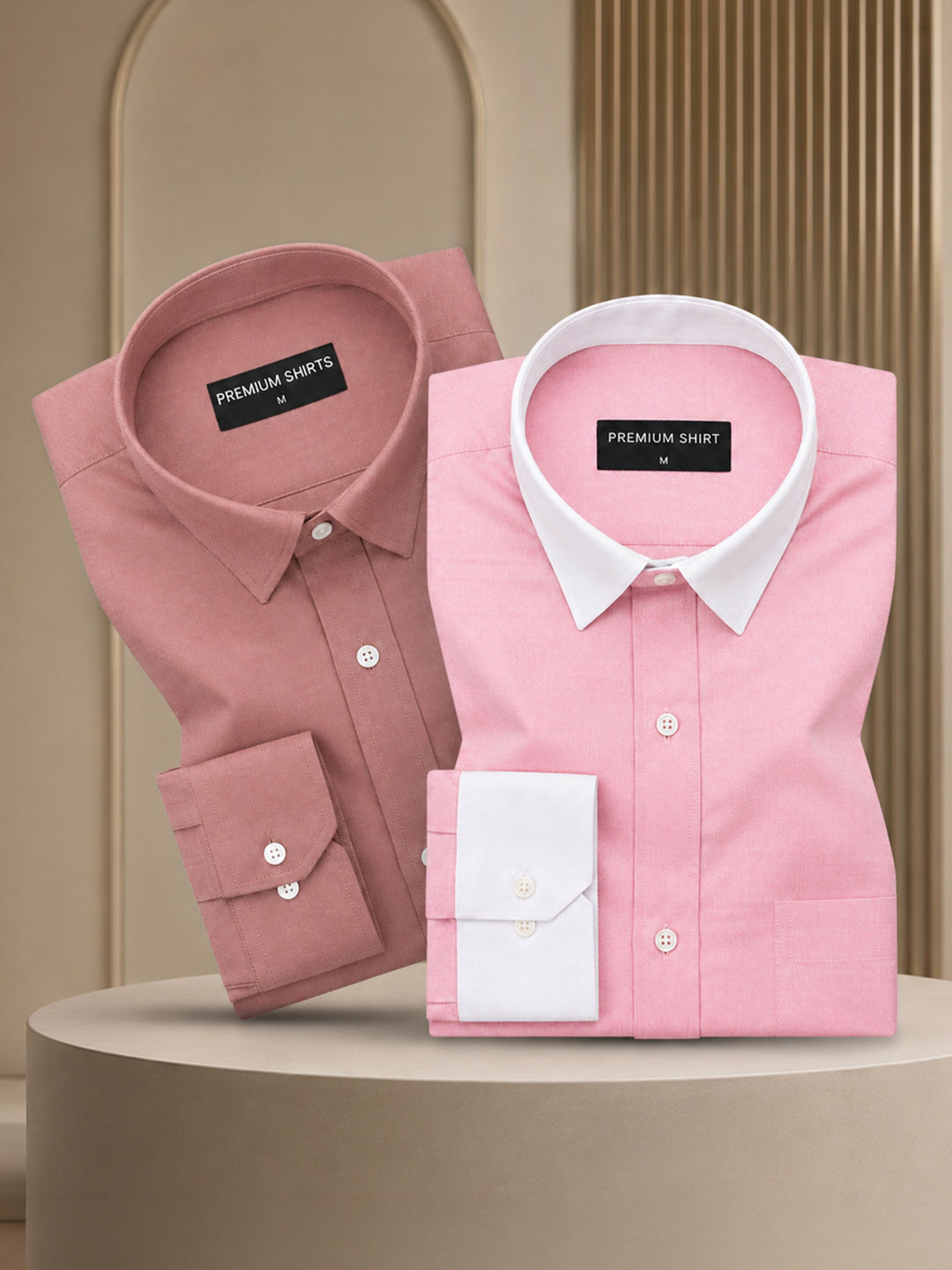 Pack of 2 Maroon Formal & Pink White Collar Oxford Cotton Shirt For Men