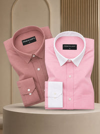 Pack of 2 Maroon Formal & Pink White Collar Oxford Cotton Shirt For Men