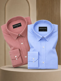 Pack of 2 Maroon & Denim Blue Formal Oxford Cotton Shirt For Men