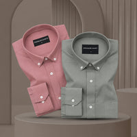 Pack of 2 Oxford Cotton Shirt For Men (Maroon & Olive)