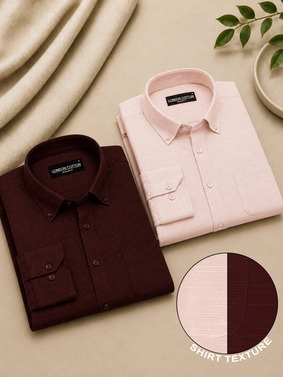 Maroon & Peach Linear Linen Pack of 2 Shirt
