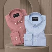 Pack of 2 Oxford Cotton Shirt For Men (Maroon & Sky Blue)