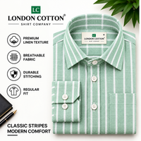 Men's Mint Green Striped Linen Textured Shirt – Regular Fit