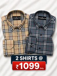 Pack of 2 Tartan Check Cotton Shirt (Mustard & Denim)