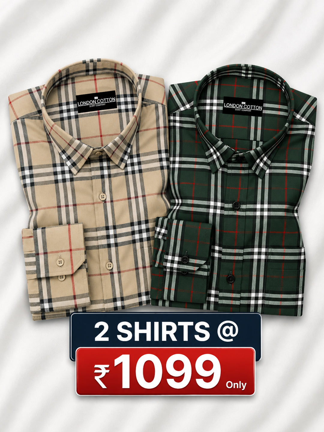 Pack of 2 Tartan Check Cotton Shirt (Mustard & Green)