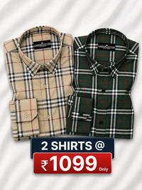 Pack of 2 Tartan Check Cotton Shirt (Mustard & Green)