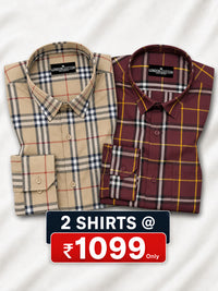 Pack of 2 Tartan Check Cotton Shirt (Mustard & Red)