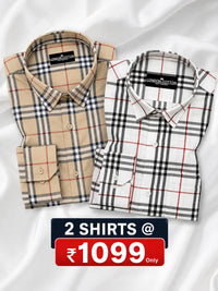 Pack of 2 Tartan Check Cotton Shirt (Mustard & White)
