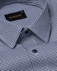 Navy Blue Check Oxford Premium Cotton Shirt For Men