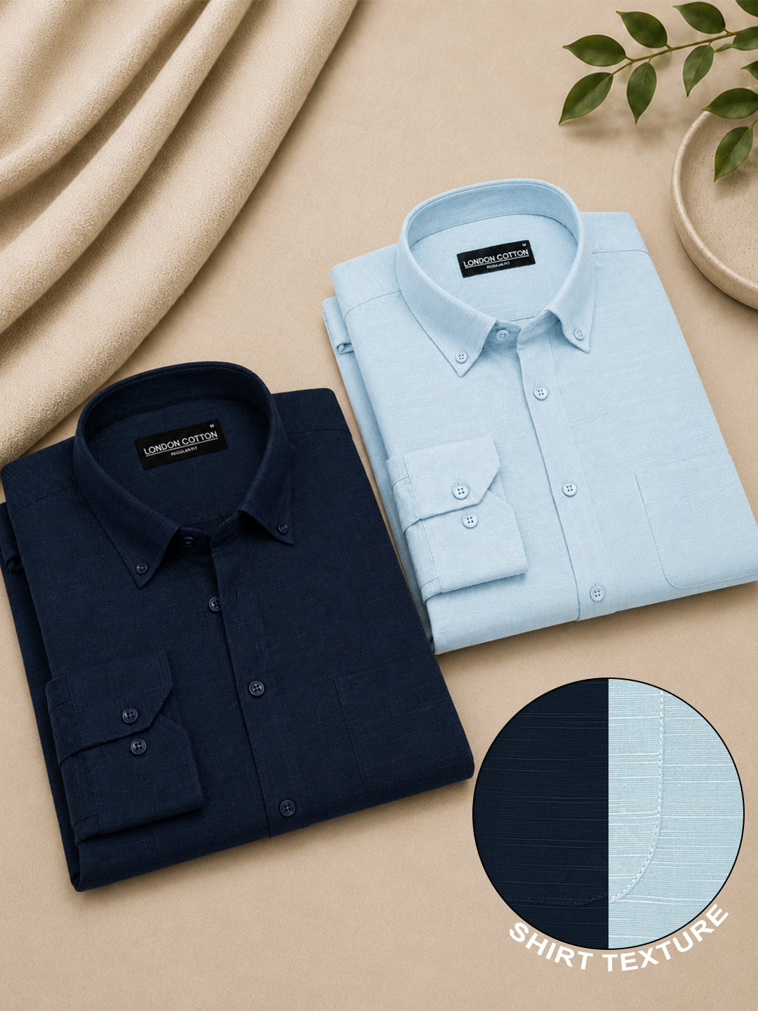 Navy Blue & Sky Blue Linear Linen Pack of 2 Shirt