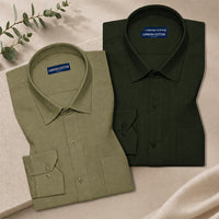 Pack of 2 Textured Linen Shirts (Olive & Bottle Green)