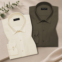Pack of 2 Olive & Cream Textured Linen Shirt For Men