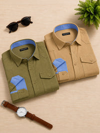 Pack Of 2 Cargo Style Olive & Cream Shirt